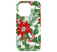 Red Poinsettia Holly Snow Christmas Botanical Xmas Flower Case for iPhone 15 Pro