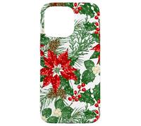 Red Poinsettia Holly Snow Christmas Botanical Xmas Flower Case for iPhone 15 Pro Max
