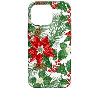 Red Poinsettia Holly Snow Christmas Botanical Xmas Flower Case for iPhone 16 Pro