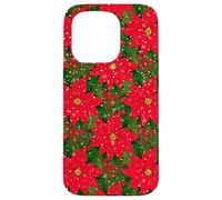 Red Poinsettia Winter Snow Christmas Botanical Xmas Flower Case for iPhone 15 Pro