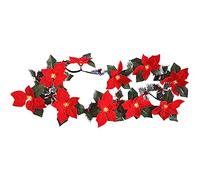 Red Poinsettias LED Lights, 6.6ft PreLit Christmas Poinsettia with Berries and Holly Leaves, Artificial Flower Xmas String Lights for Christmas Party Holiday Indoor and Outdoor Wreath Decor