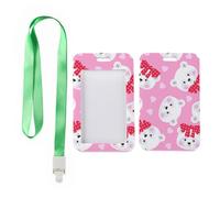 Red Polka Dot Bow Bear Card Holder with Green Lanyard, Door Card Holder, Vertical Cards Protector for School, Vertical ID Cards Protector for Paramedic, Paramedic Accessories Teacher Stuff