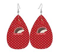 Red Polka Dot Hedgehog Faux Leather Teardrop Earrings, Fashion Lightweight Drop Dangle Earrings Leather Earrings For Women Weddings, Parties, Ceremonies, Banquets, Gifts