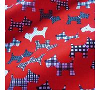Red Polycotton Fabric with Black & White Scottie Dogs (Per Metre)