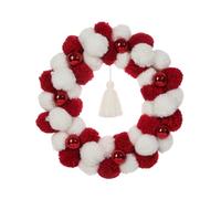 Red Pom Pom Wreath Kit, Make Your Own Christmas Decorations, Front Door Garland, Autumn Wreath 40cm (Red, One Size)