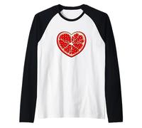 Red Pomegranate Heart Shape Tropical Fruit Kawaii Design Raglan Baseball Tee