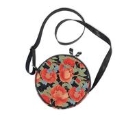 Red Pomegranates Flowers Retro Round Cross Body Purse Women Trendy with Adjustable Strap Mini Shoulder Bag For Hiking Traveling Canvas Messenger Purse