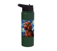 Red Poodle Dog Van Gogh Style Starry Night Stainless Steel Insulated Water Bottle