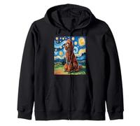 Red Poodle Dog Van Gogh Style Starry Night Zip Hoodie