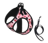 Red Poodles Dogs Print Adjustable Reflective Harness Leash Set For Cats, Dogs And Small Pets, Soft Breathable Mesh Walking Vest With Escape-Proof Lead
