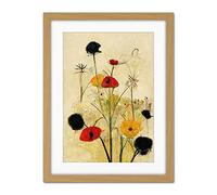 Red Poppies And Yellow Marigolds Wild Flowers Artwork Framed Wall Art Print 18X24 Inch