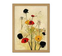 Red Poppies And Yellow Marigolds Wild Flowers Artwork Framed Wall Art Print 18X24 Inch