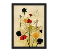 Red Poppies And Yellow Marigolds Wild Flowers Artwork Framed Wall Art Print 18X24 Inch