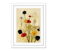 Red Poppies And Yellow Marigolds Wild Flowers Artwork Framed Wall Art Print 18X24 Inch