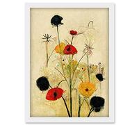 Red Poppies And Yellow Marigolds Wild Flowers Artwork Framed Wall Art Print A4
