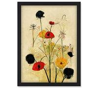 Red Poppies And Yellow Marigolds Wild Flowers Artwork Framed Wall Art Print A4