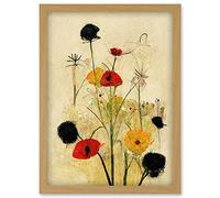 Red Poppies And Yellow Marigolds Wild Flowers Artwork Framed Wall Art Print A4