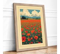Red Poppies at Dusk Botanical Framed Wall Art Print A2 (59.4×42cm) Oak, Wall Decor for Living Room, Bedroom, Office & Home, Ready to Hang, Art Gift