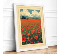 Red Poppies at Dusk Botanical Framed Wall Art Print A2 (59.4×42cm) White, Wall Decor for Living Room, Bedroom, Office & Home, Ready to Hang, Art Gift