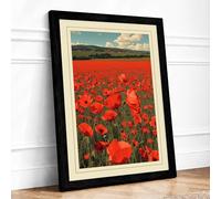 Red Poppies at Dusk Vintage Framed Wall Art Print A2 (59.4×42cm) Black, Wall Decor for Living Room, Bedroom, Office & Home, Ready to Hang, Art Gift