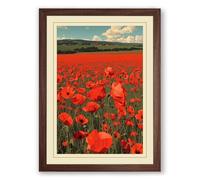 Red Poppies at Dusk Vintage Framed Wall Art Print A4 (29.7×21cm) Walnut, Wall Decor for Living Room, Bedroom, Office & Home, Ready to Hang, Art Gift