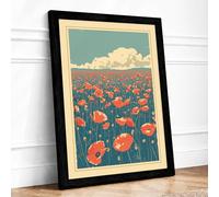 Red Poppies at Horizon Botanical Framed Wall Art Print A1 (84.1×59.4cm) Black, Wall Decor for Living Room, Bedroom, Office & Home, Ready to Hang, Art Gift