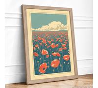 Red Poppies at Horizon Botanical Framed Wall Art Print A1 (84.1×59.4cm) Oak, Wall Decor for Living Room, Bedroom, Office & Home, Ready to Hang, Art Gift