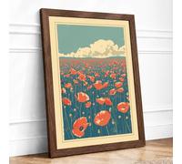 Red Poppies at Horizon Botanical Framed Wall Art Print A1 (84.1×59.4cm) Walnut, Wall Decor for Living Room, Bedroom, Office & Home, Ready to Hang, Art Gift