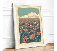Red Poppies at Horizon Botanical Framed Wall Art Print A1 (84.1×59.4cm) White, Wall Decor for Living Room, Bedroom, Office & Home, Ready to Hang, Art Gift