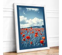 Red Poppies at Horizon Botanical Framed Wall Art Print A1 (84.1×59.4cm) White, Wall Decor for Living Room, Bedroom, Office & Home, Ready to Hang, Art Gift