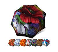 Red Poppies Beautiful Umbrella for Women - Brand Fancy Rain Brolly - Floral Stylish Art Umbrella - Automatic Open and Close, 46” Canopy