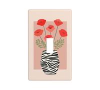 Red Poppies Black White Zebra Stripes Vase Light Switch Cover Decorative Single Toggle 1 Gang Wall Plate for Kitchen Farmhouse Bedroom Bathroom Art Decor