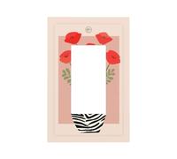 Red Poppies Black White Zebra Stripes Vase Light Switch Wall Plate Faceplate Cover Single Rocker 1 Gang Decorator Outlet Receptacle Covers for Home Kitchen Room Bathroom Decor