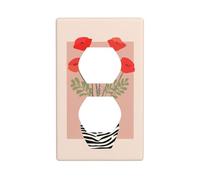 Red Poppies Black White Zebra Stripes Vase Outlet Cover Light Switch Cover Decorative 1 Gang Wall Plate for Kitchen Room Bathroom Size 7x11.4cm