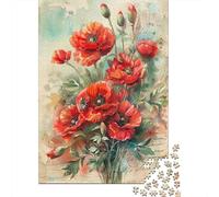 Red Poppies Bouquet 1000 Pieces Premium Cardstock Jigsaw Puzzle Senior Jigsaw Enthusiasts Hard Challenge Wall Decor Value Pack 38x26cm/1000pcs