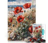 Red Poppies by The Sea 1000 Pieces Jigsaw Puzzles for Adults Memory Gain Calm Mind Design Assembly Creative Gift (38x26cm)