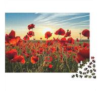 Red Poppies Field 1000 Pieces Thick Cardboard Jigsaw Puzzle Set Jigsaw Collectors Hard Difficult Educational Game 38x26cm/1000pcs