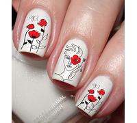 Red Poppies Flower Nail Art Decal Sticker