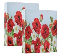 Red Poppies Flowers 3 D-Ring Binder A4 2 Pack with 200 Sheet for Kids School Supplies Women Men Office
