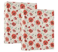 Red Poppies Flowers 3 D-Ring Binder A4 2 Pack with 200 Sheet for Kids School Supplies Women Men Office
