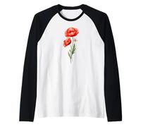Red Poppies Flowers Remembrance Veterans Memorial Raglan Baseball Tee
