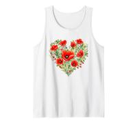 Red Poppies in the Shape of a Love Heart Poppy Illustration Tank Top