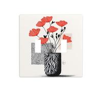 Red Poppies in Vase with Zebra Stripes Double Gang Toggle Light Cover Wall Plate Switch Decor Standard Size - 11.4x11.4cm