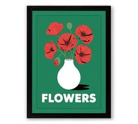 Red Poppies in White Vase Modern Framed Wall Art Print A2 (59.4×42cm) Black, Wall Decor for Living Room, Bedroom, Office & Home, Ready to Hang, Art Gift