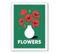 Red Poppies in White Vase Modern Framed Wall Art Print A2 (59.4×42cm) White, Wall Decor for Living Room, Bedroom, Office & Home, Ready to Hang, Art Gift