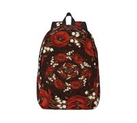 Red Poppies & Lily of the Valley Canvas Backpack Rucksack Multi-Pocket