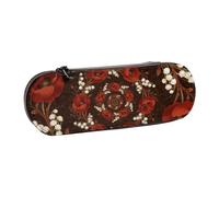 Red Poppies & Lily of the Valley Print Pencil Case Portable Stationery Bag