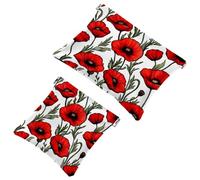 Red Poppies Meadow Florals Pocket Cosmetic Bag, Waterproof Squeeze Makeup Bag No Zipper Self-Closing, Portable Mini Travel Storage for Headphones Jewelry
