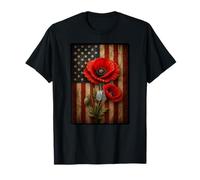 Red Poppies Memorial Day Remembrance American Flag T-Shirt