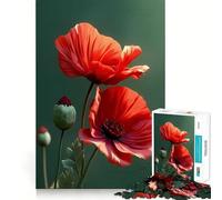 Red Poppies on Green Background 1000 Piece Jigsaw Puzzle for Adults Memory Gain Gentle Leisure Design Assembly Art Collection Piece (38x26cm)